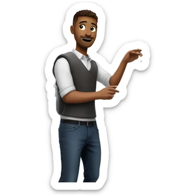 Quantik confidently explains a math concept on a holographic whiteboard with his drone companion projecting a 3D animation in a futuristic classroom. sticker