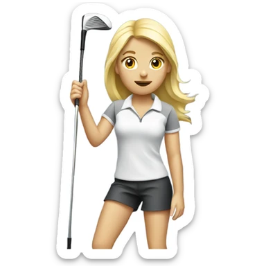 Blond Golf girl holding club sticker