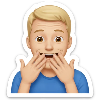 Gülen adam ağzını kapatıp parmaklarıyla delik yapıyo sticker