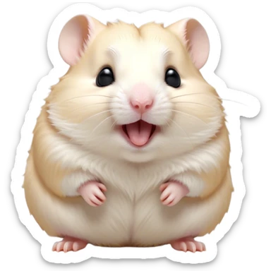 Cinematic Cute Yawning Cream Hamster Portrait Emoji, Head tilted slightly with a dramatic, wide-open yawn, showcasing a soft, pristine cream coat with tiny droopy ears, round dark eyes barely open in drowsy contentment, Simplified yet irresistibly adorable features, highly detailed, glowing with a soft, cozy glow, high shine, relaxed yet expressive, stylized with a touch of whimsy, bright and endearing, soft glowing outline, capturing the essence of a sleepy yet affectionate hamster, so drowsy it feels like it could stretch out of the screen and curl up for a nap! sticker