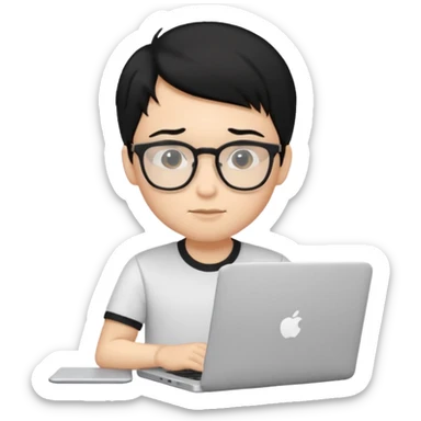 un estudiante con lentes y su laptop CON CAMISA Y CABELLO NEGRO sticker