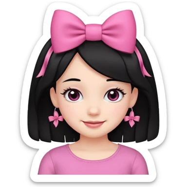 Girl with cute black  eyes  and black hair and pink bow in her side of her hair sticker