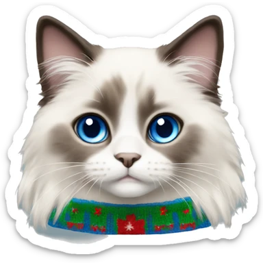 Ragdoll with blue eyes wearing a christmas sweater sticker