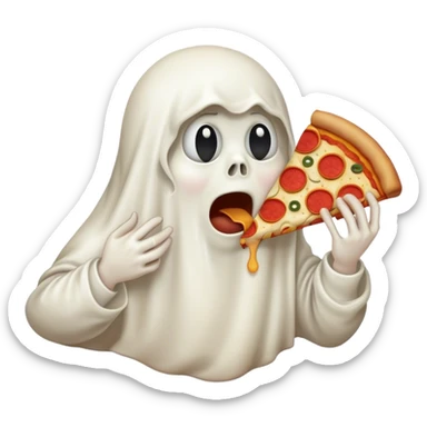 sad crying ghost eating pizza sticker