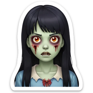 Zombie girl com cabelos pretos longos, uma franja até metade da testa sticker