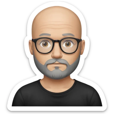 Bald man with salt and pepper beard and glasses and tattoos sticker