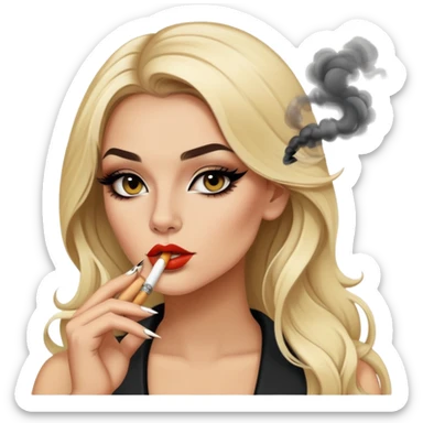 blonde gorgeous girl long hair with latina makeup smoking a cigarette and blowing smoke baddie winged eyeliner  sticker