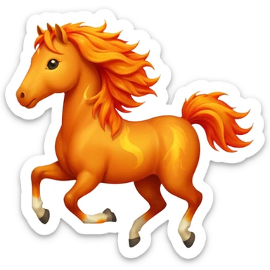 Cute smiley face of a fiery horse with a flowing mane, full-length, galloping sticker