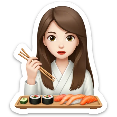pale brunette girl with long eating sushi sticker