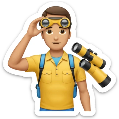 Male lifeguard – yellow shirt, binoculars in hand, scanning the sea, full body sticker
