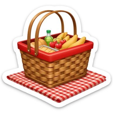 Picnic basket with red checkered cloth and filled with delicacies sticker