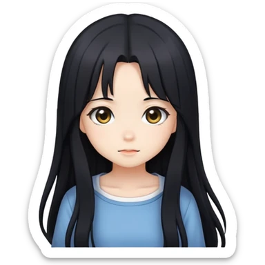 Cute shy anime girl with long black hair sticker