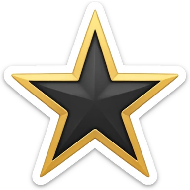 Create a high-quality emoji icon with a black circular background, a white five-pointed star in the center, and a thin golden outline around the circle. The design should be minimalistic, modern, and in emoji style, suitable for use in messaging apps. sticker