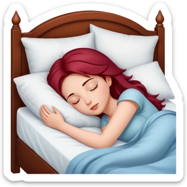 A beautiful, burgundy long haired girl sleeping in bed sticker