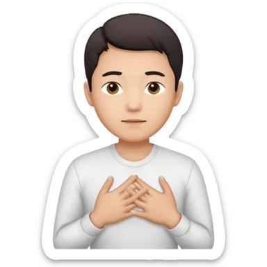 first asian man put his hands on his chest where his heart is, to showw howw he feeel sticker