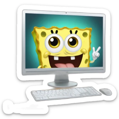 Normal SpongeBob at a Computer saying Hi how are ya sticker