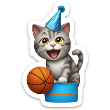 cat wearing a birthday hat dunking a basketball sticker