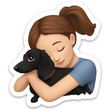 Girl with brown hair snuggling a black dachshund sticker