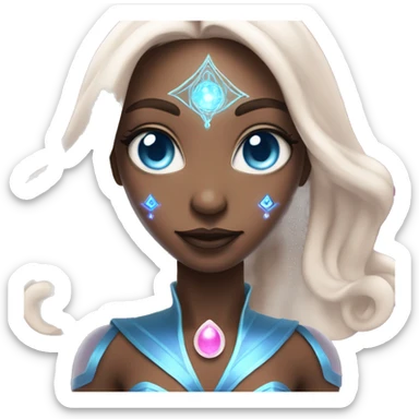 magical diva with thin pink andromedan skin long hair and blue eyes glowing third eye sticker