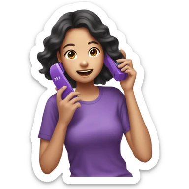 a corean girl using a purple phone inside of her house sticker