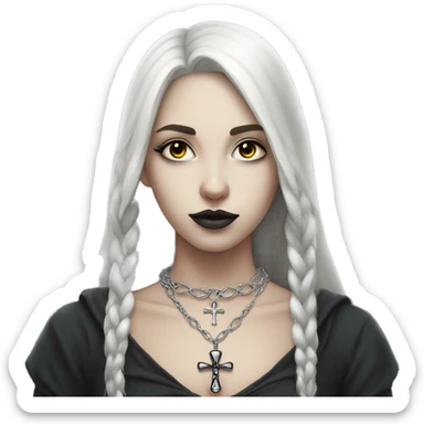Pale gothic girl wearning a silver ankh necklace sticker