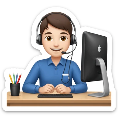 happy employee sitting at a desk sticker