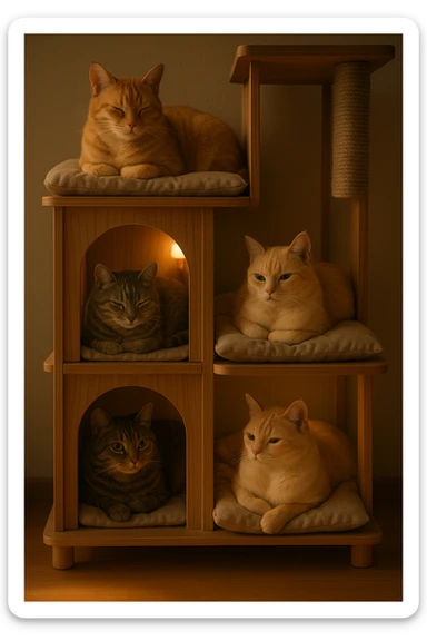 cats relaxing in a vertical playhouse sticker