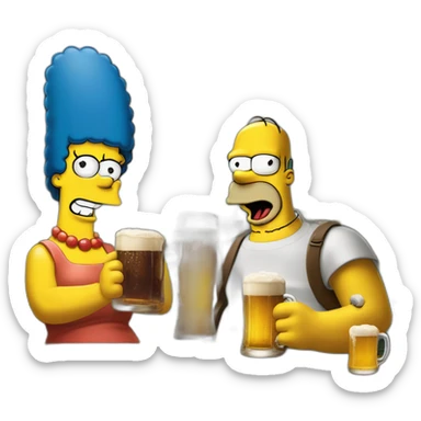 koba la d et Homer Simpson boivent un biere sticker