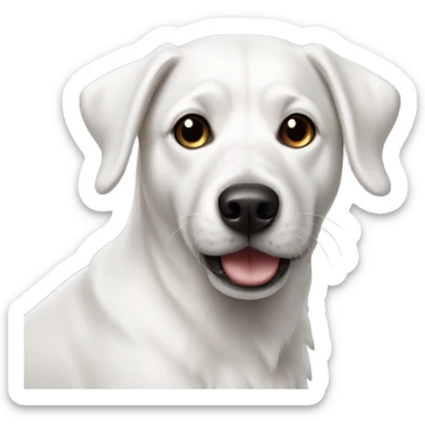 White dog with black nose sticker