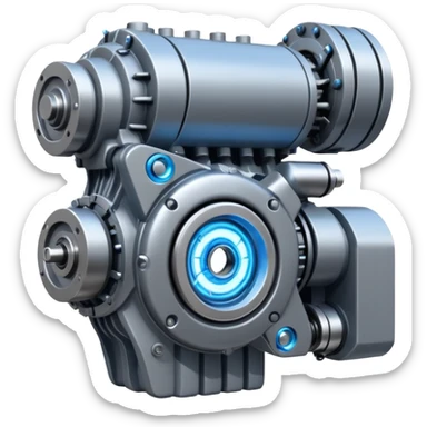 Powerful half-futuristic half-modern gray colored big engine emoji, thick industrial metal body, rotating inner parts, glowing energy core.

 sticker