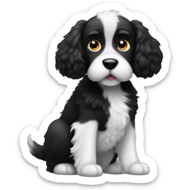 fuzzy black and white dog floppy ears and underbite sticker