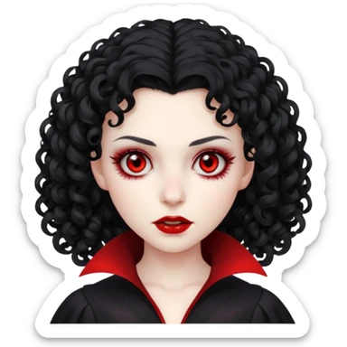 vampiro, cabelos cacheados pretos, pele pálida, olhos vermelhos, sexo feminino sticker