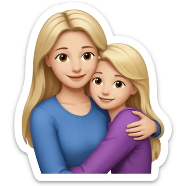 A beautiful mother with long brown hair hugging her cute 12yr old blonde hair daughter sticker