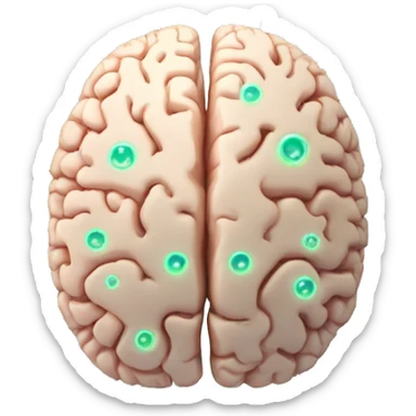 Brain with glowing neurons and computer chip on top sticker