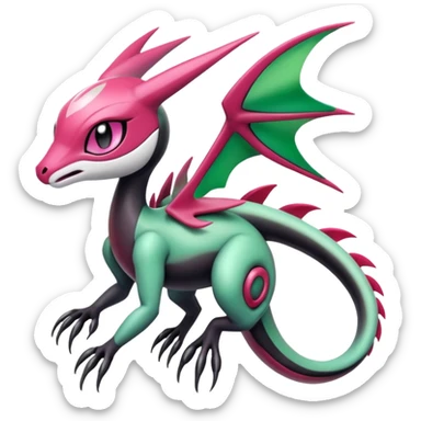 Magenta-black-white-gradients Meloetta-Rayquaza-Flygon-Gorebyss-Salandit-Pokémon-Fakémon-creature-fusion-hybrid sticker
