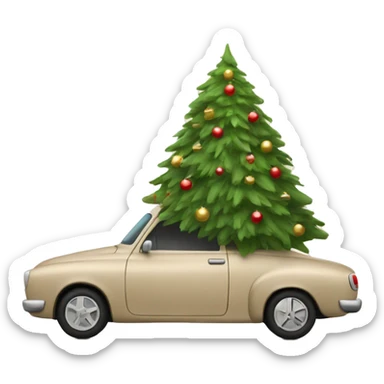 a beige car carries a beautiful Christmas tree sticker