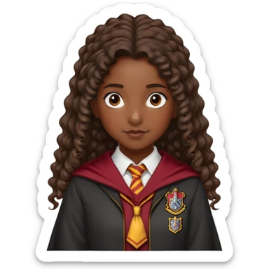 Alicia Spinnet in harry potter, wear hogwarts gryfindor uniform, long, dark, curly or wavy, ponytail hair, dark skin sticker