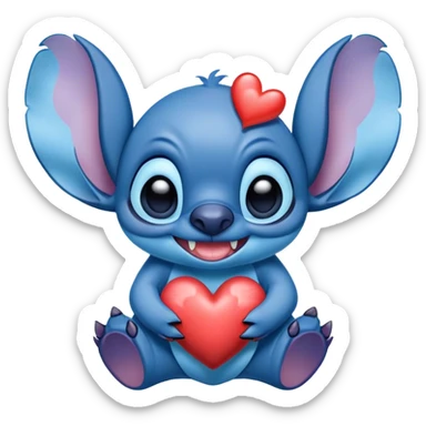 Stich con un corazón diciendo hola bombón sticker