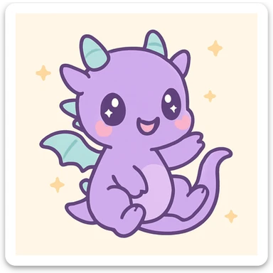a cute violet dragon, chibi style, big eyes, small wings, playful pose sticker