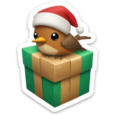 Robin with light brown skin wrapping Christmas present sticker