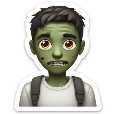 boy zombie teen with scared expression and dark brown hair and white slim shirt sticker