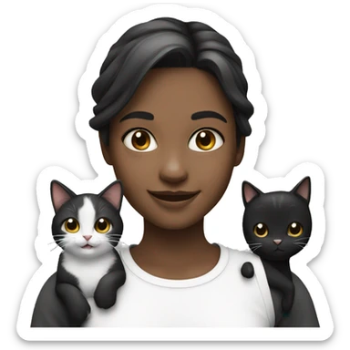 smiling girl with black and white cat sticker