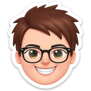 Female very short brown hair few spikes glasses smile sticker