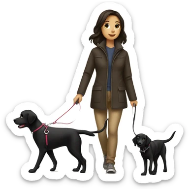 brunette girl walking black lab on leash sticker