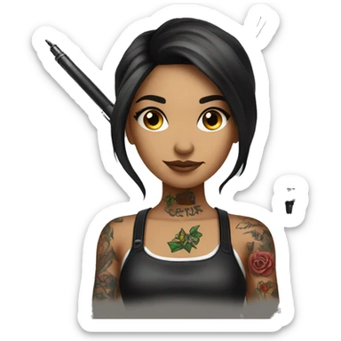 Tattoo artist with tattoo gun. The artist is Hispanic girl  sticker
