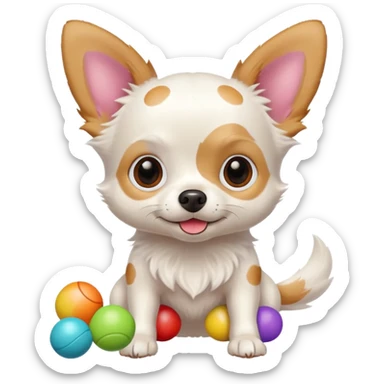 Fluffy white chihuahua playing with tiny toys sticker