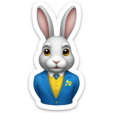 A rabbit in a suit in the color of the Ukrainian flag sticker