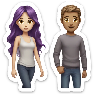 purple hair girl and brown haired boy sticker