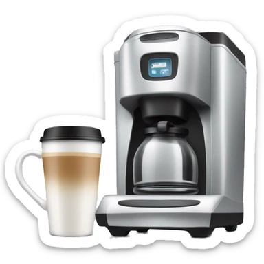 Coffee machine with a coffee mug and a milk container sticker