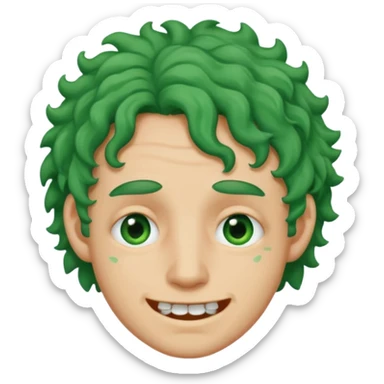 🙎🏻‍♂️com o dente serrado cabelo cacheado de cor Verde com marca de rasgo nas olheiras  sticker